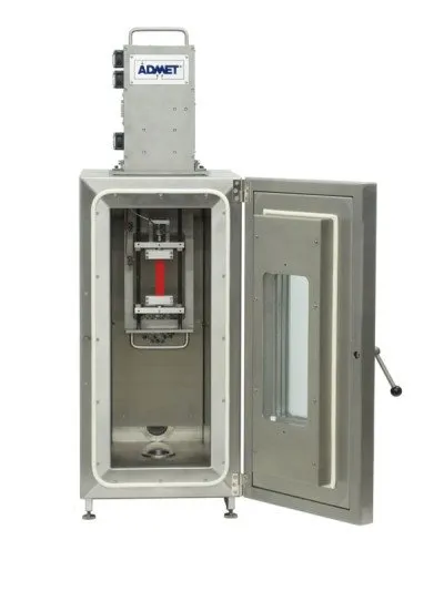 expert-4000-microtester-with-environmental-chamber small material testing machine performing a tensile test in an environmental chamber