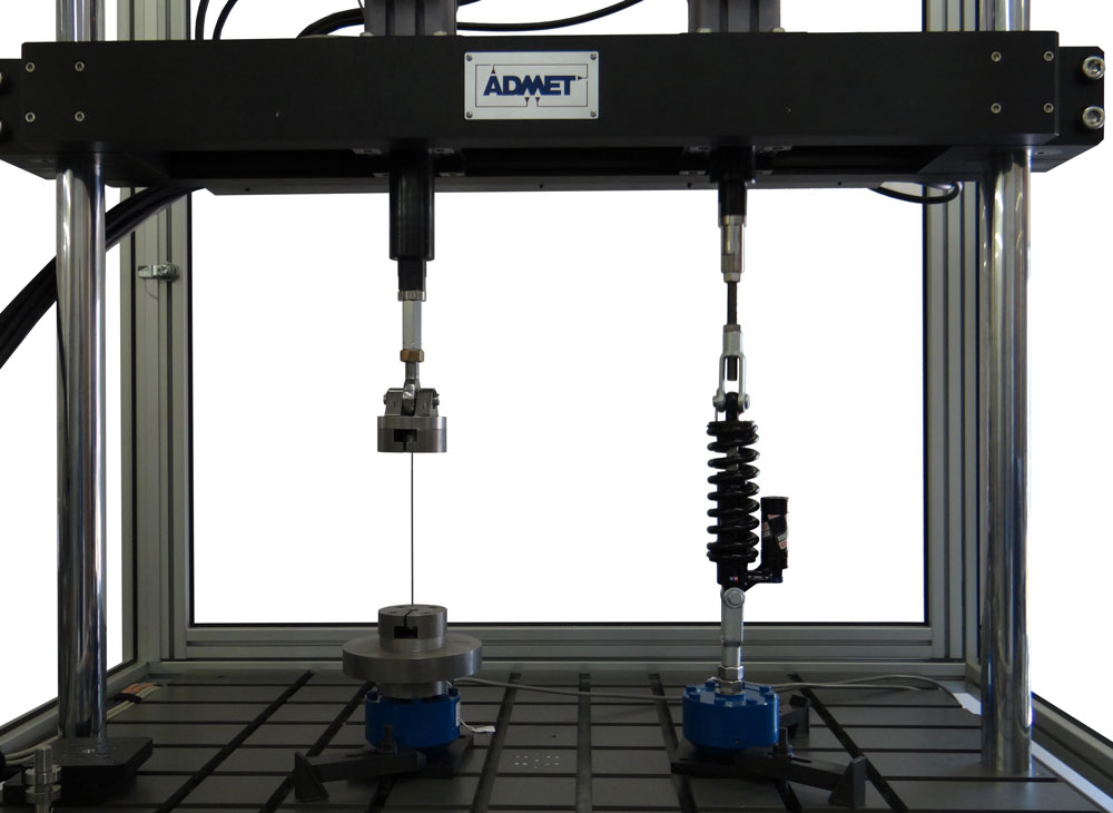 eXpert 5952 Dual Actuator compression system testing a bicycle spoke and shock absorber