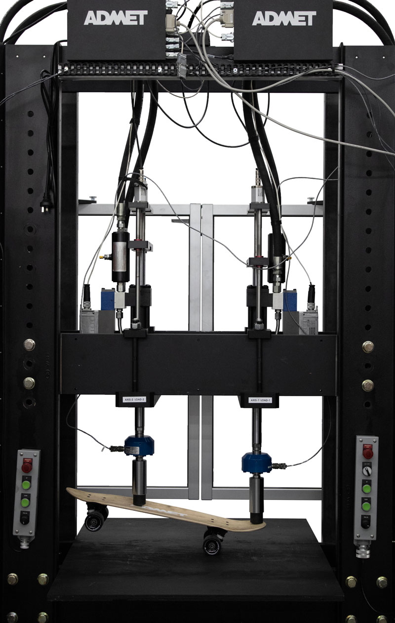 Dual actuator hydraulic testing system for sporting equipment