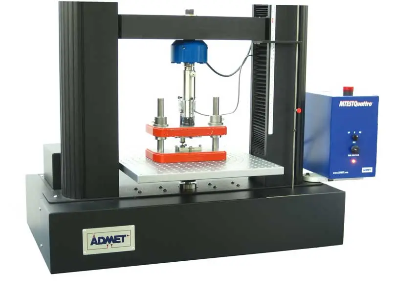 expert-2611-Compression-Subpress-with-Integrated-DF-HS-Linera-Displacement-Sensor-ASTM-D695-Plastic-Compression-Test Compression Subpress with Integrated DF-HS Linear Displacement Sensor per ASTM D695 on an eXpert 2611