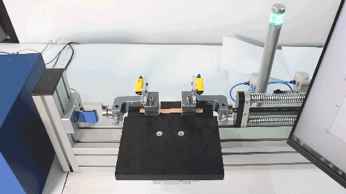 Tensile break test performed on a thin foil sample