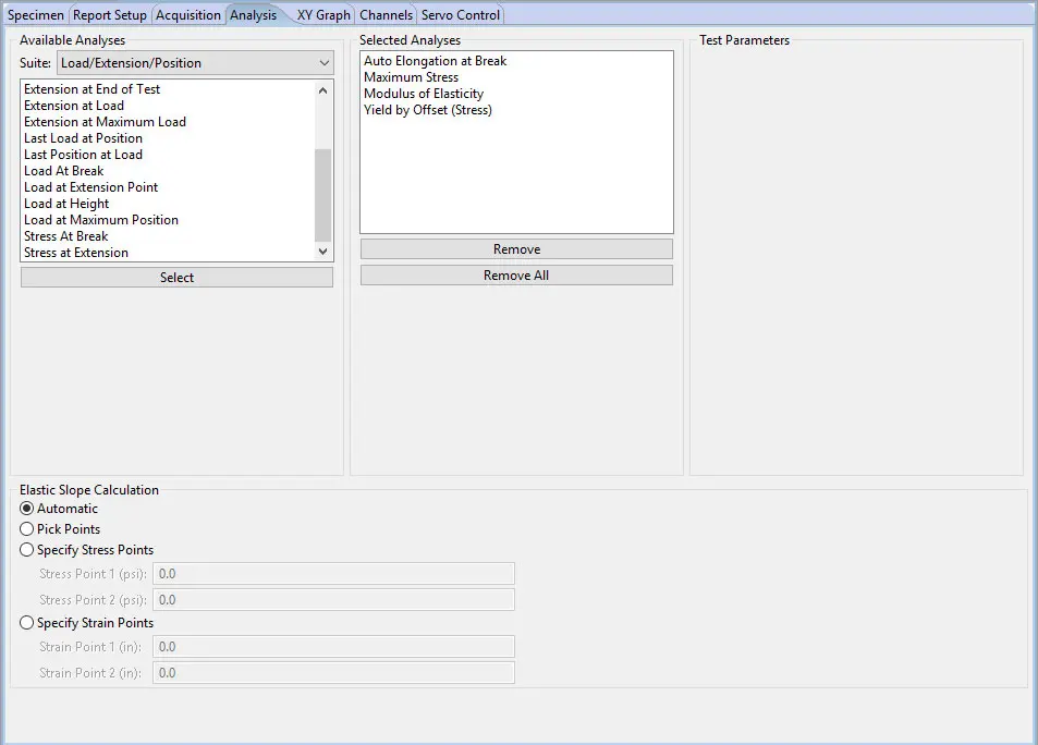 MTESTQuattro's Analysis tab