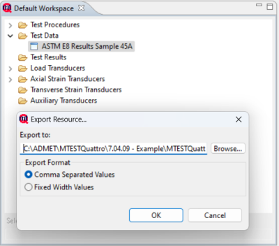export data from mtestquattro to csv